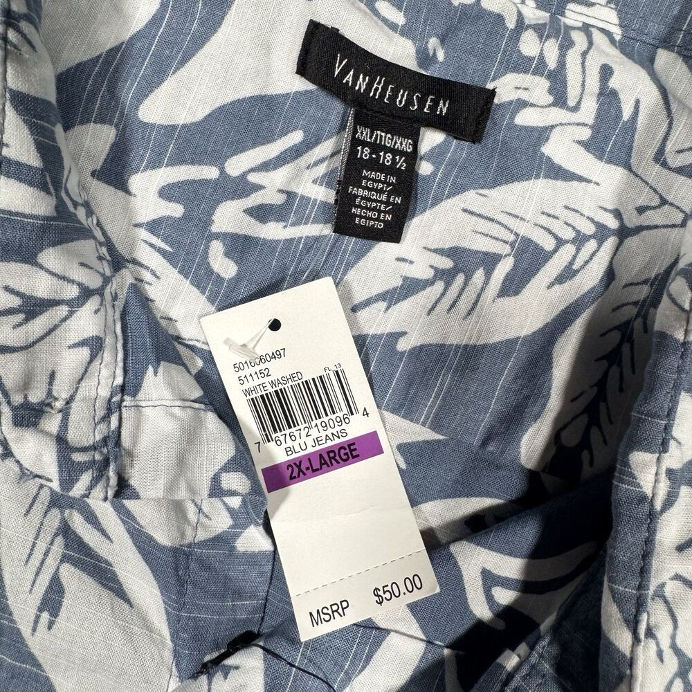 Van Heusen Hawaiian Aloha Shirt Floral Blue Jean Whitewash 2XL XXL 18-18 1/2 - Picture 4 of 7